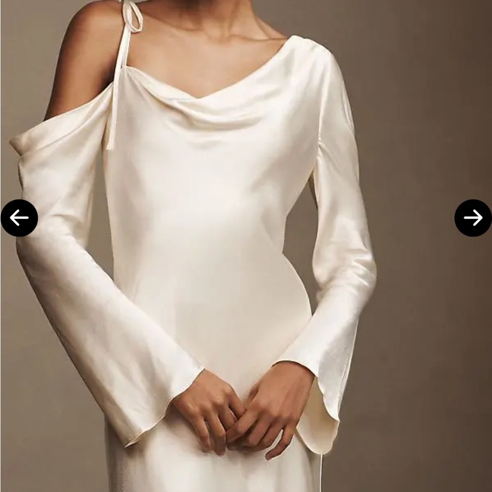 Shona Joy Cream Satin One-Shoulder Maxi Dress